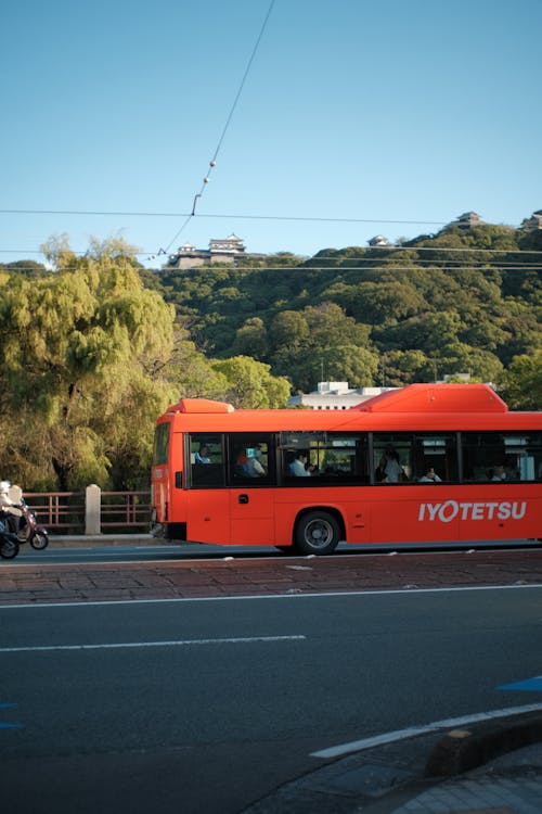 A Red Bus on the Road