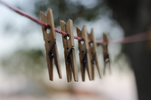Wooden Clothespins on a Clothesline