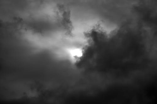 Free stock photo of black and white, clouds, sun