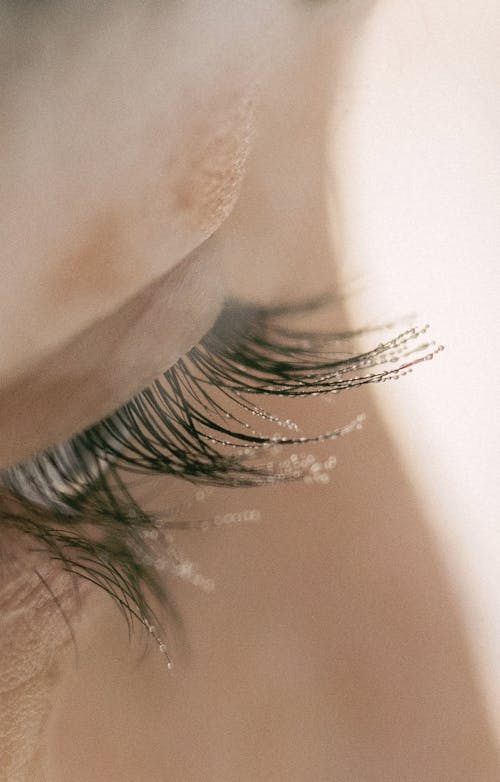 Close-up of Water Drops on Woman Eyelashes