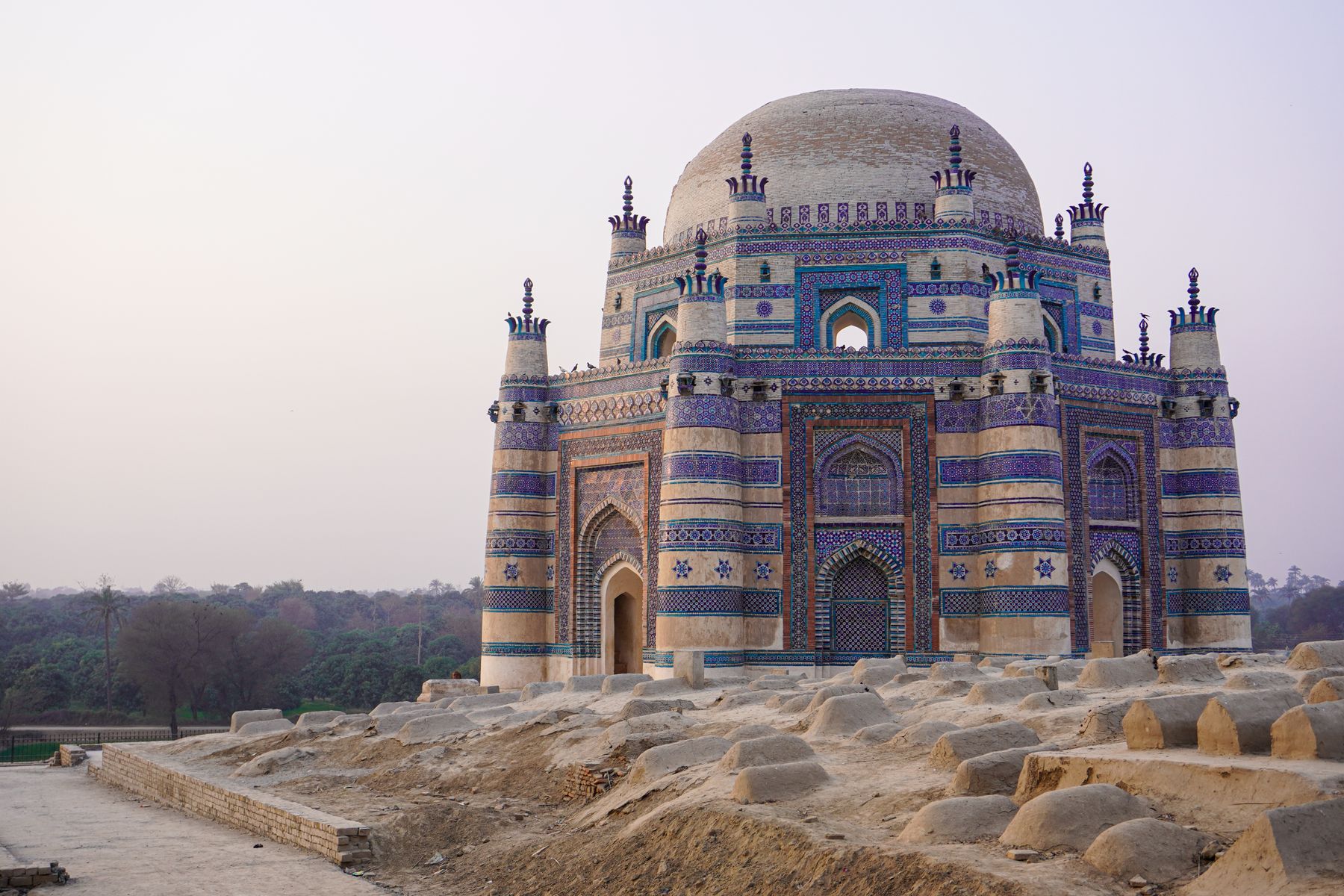 The beautifully decorated Tomb of Bibi Jawindi, an iconic World Heritage site in Punjab, Pakistan.
