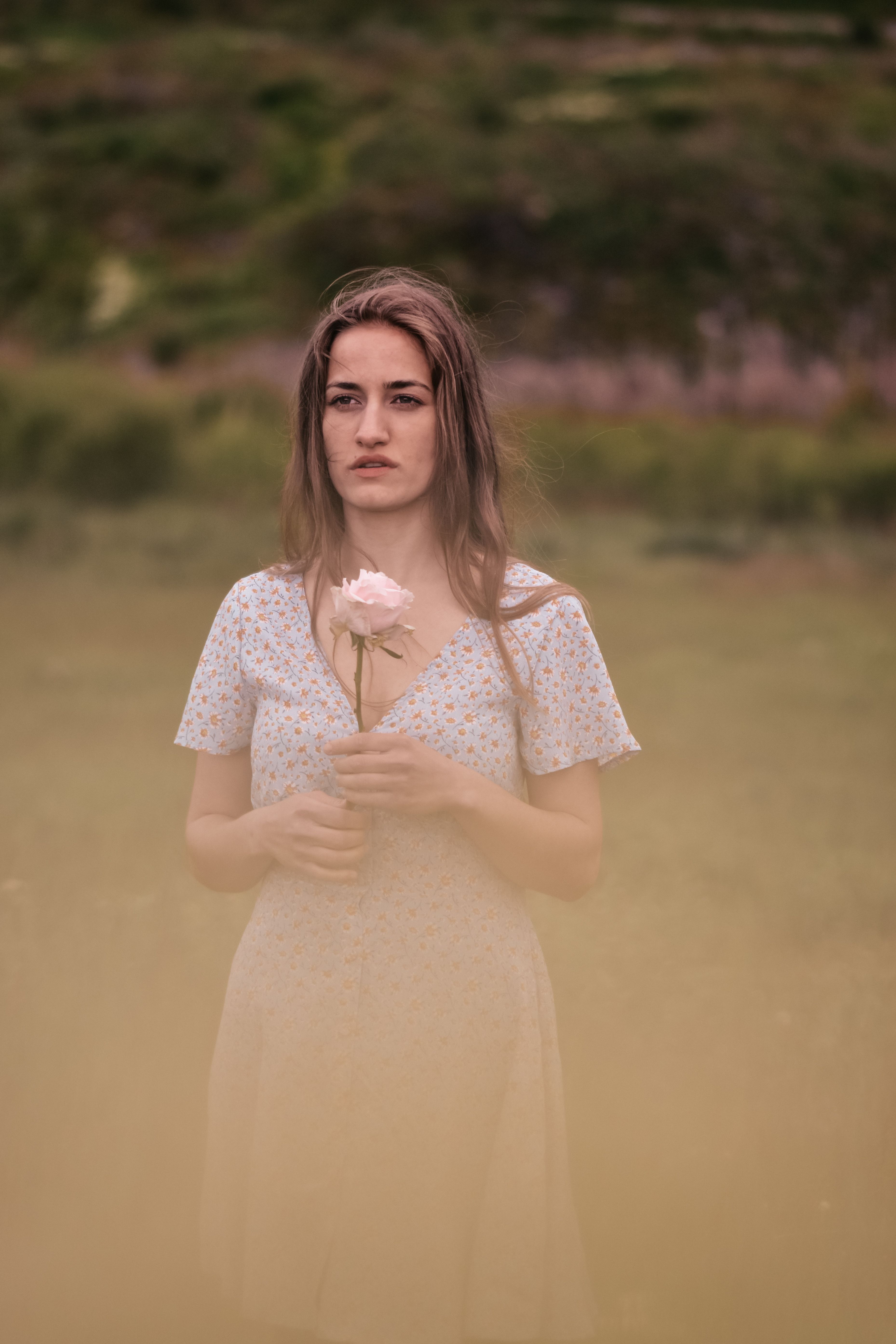 Woman in Floral dress Standing on Flower Field · Free Stock Photo