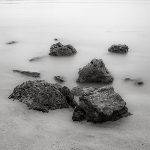 Photos gratuites de cailloux, échelle des gris, format carré