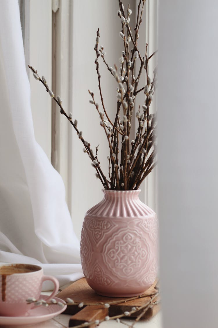 Willow Branches In Vase In Home Interior