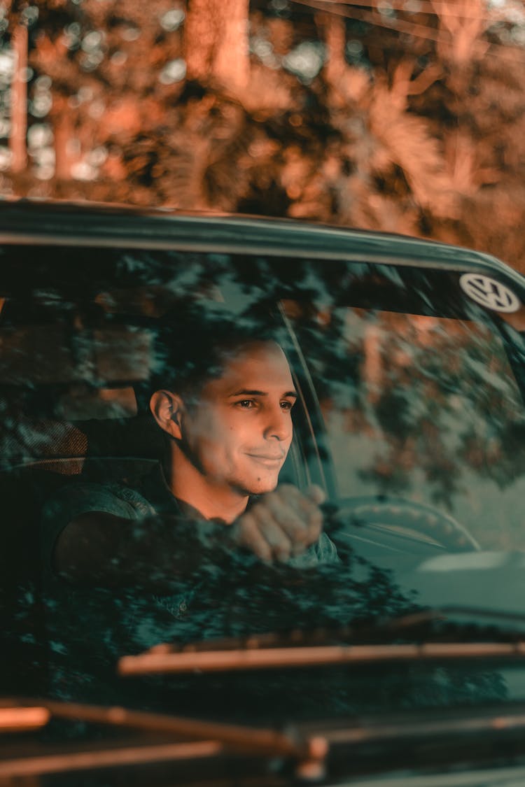 Smiling Driver In Car