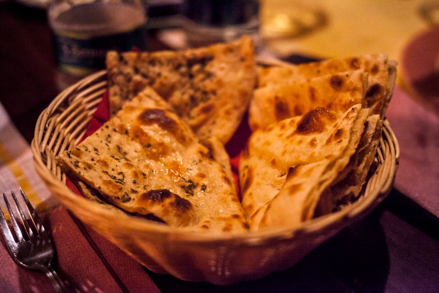 Curry dishes served at the table
