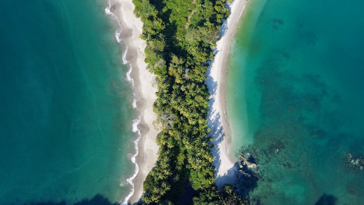 An Aerial Shot Of The Manuel Antonio Beach In Costa Rica