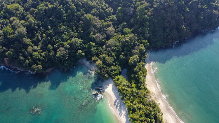 An Aerial Shot Of The Manuel Antonio Beach In Costa Rica