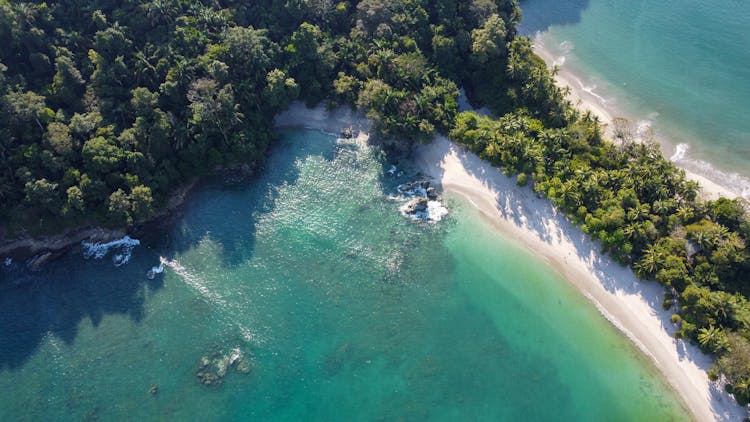 An Aerial Shot Of The Manuel Antonio Beach In Costa Rica