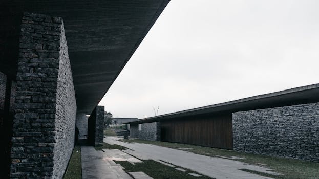 Contemporary building with stone and wood elements in Istanbul.
