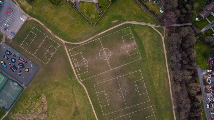 Drone Shot Of Football Pitches And Courts 