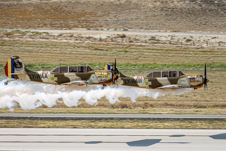 Two Yakovlev Airplanes Taking Off