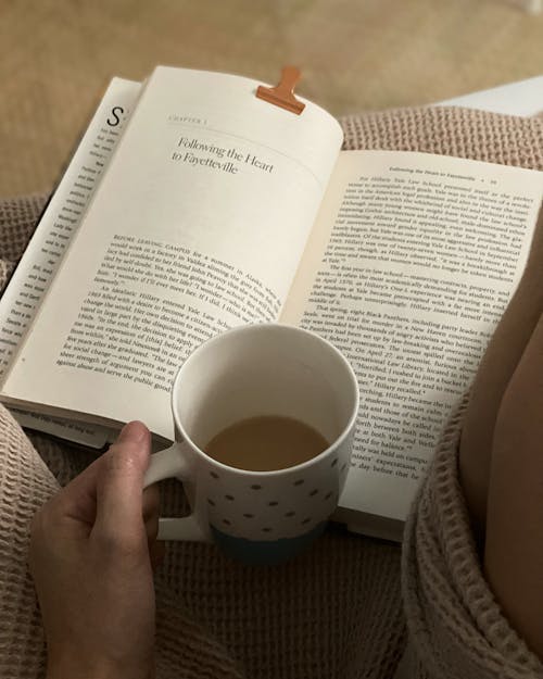 Free stock photo of bed, book, coffee