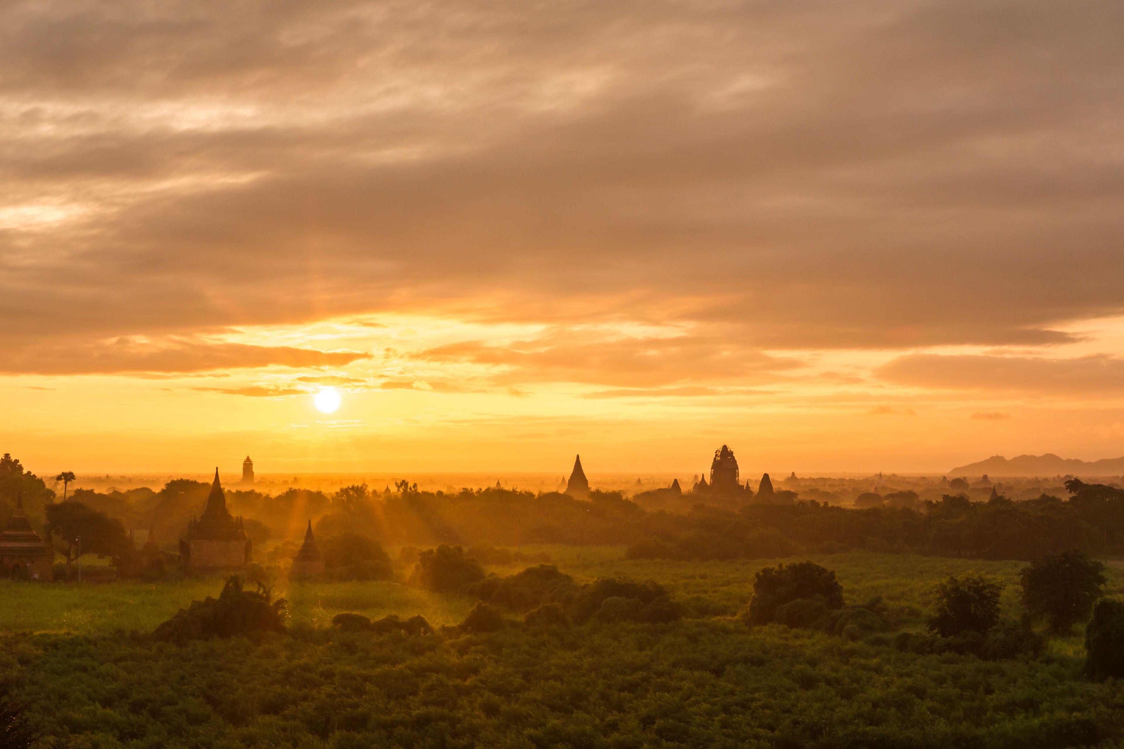 Bagan temple plain sunrise