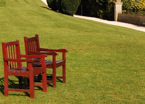 Free stock photo of chairs, lawn, path