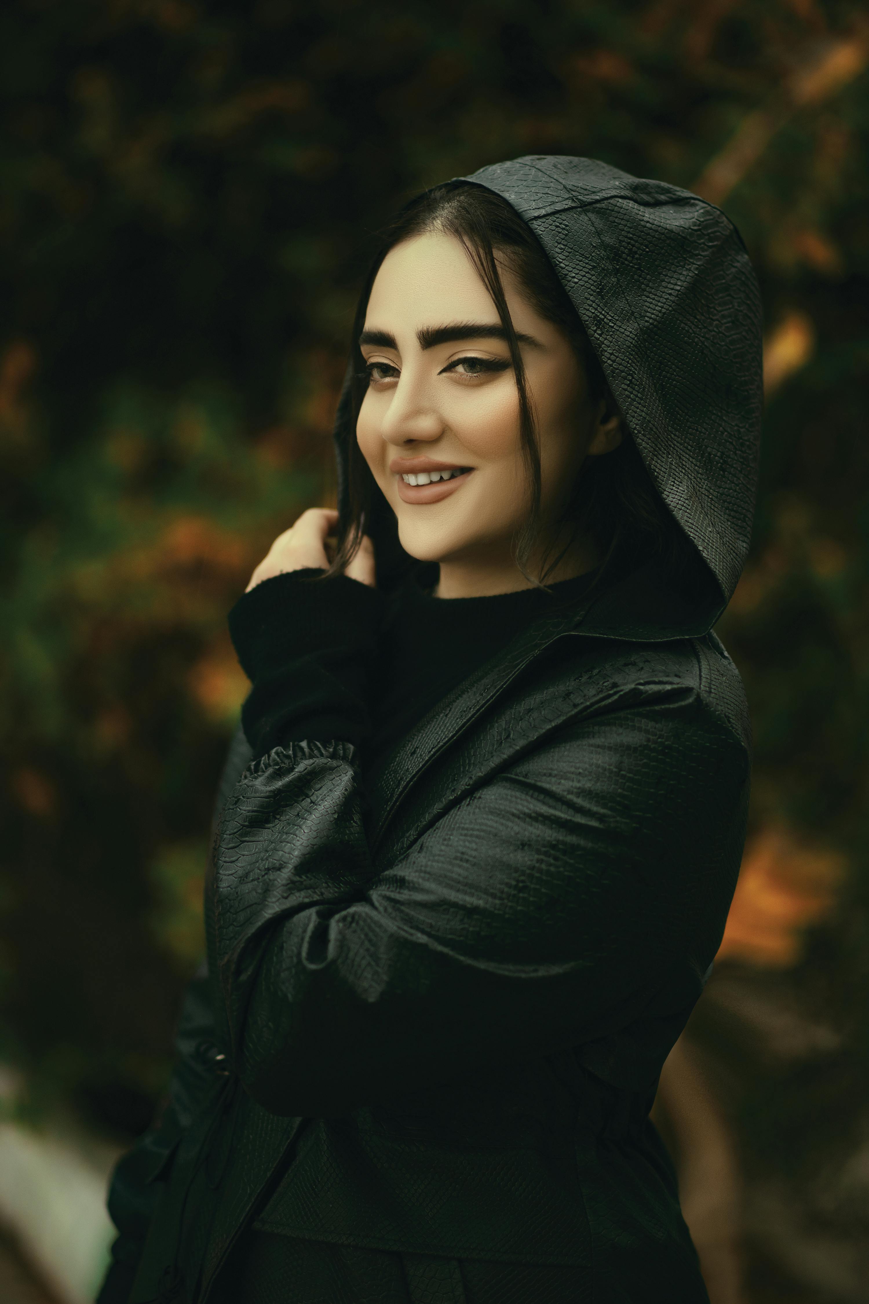 Girl wearing sales black hoodie