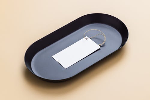 White label Tag on Black Tray