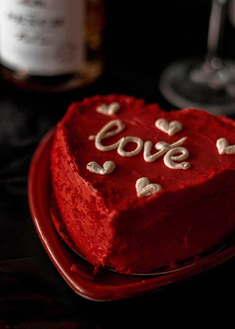 Red And White Heart Shaped Cake