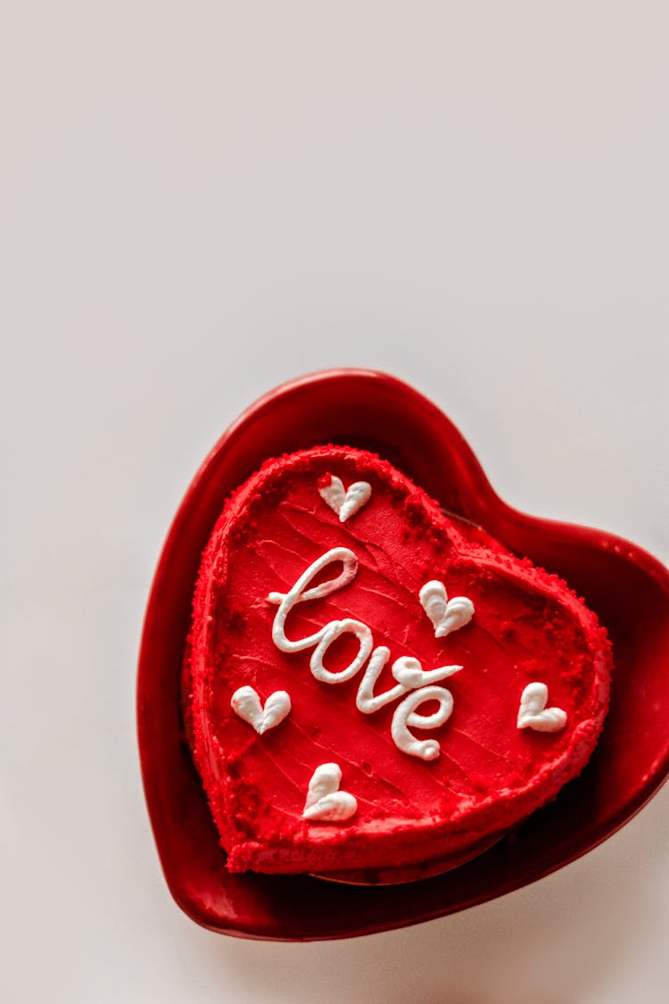 Valentine Heart-shaped Cake On Red Plate