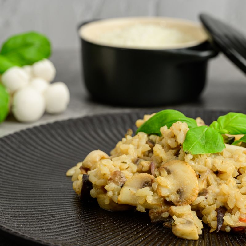 One-Pot Creamy Mushroom Bacon Rice