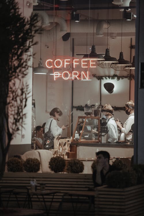 コーヒーショップ, コーヒーポルノ, テキストの無料の写真素材