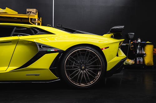 Yellow Car Parked in the Garage