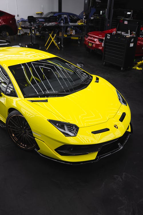 Yellow Car Parked in the Garage