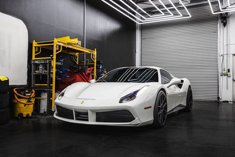White Ferrari Inside A Garage