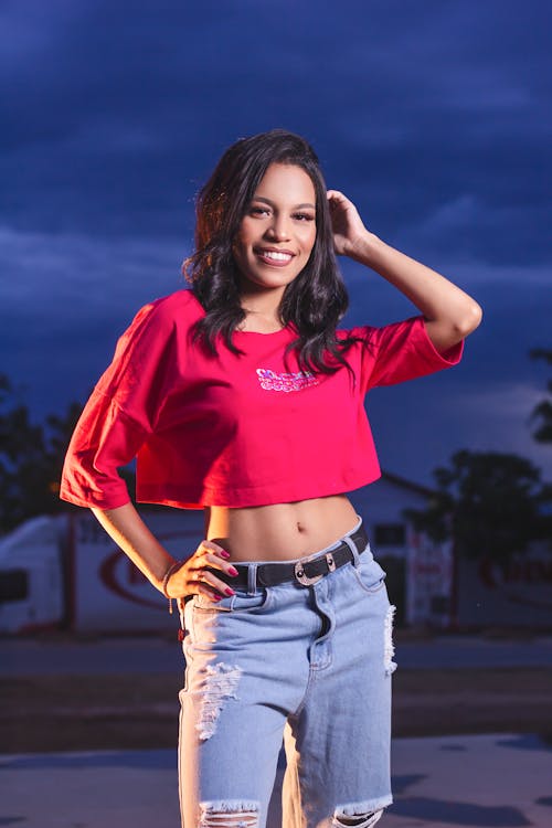 A Woman in Red Crop Top