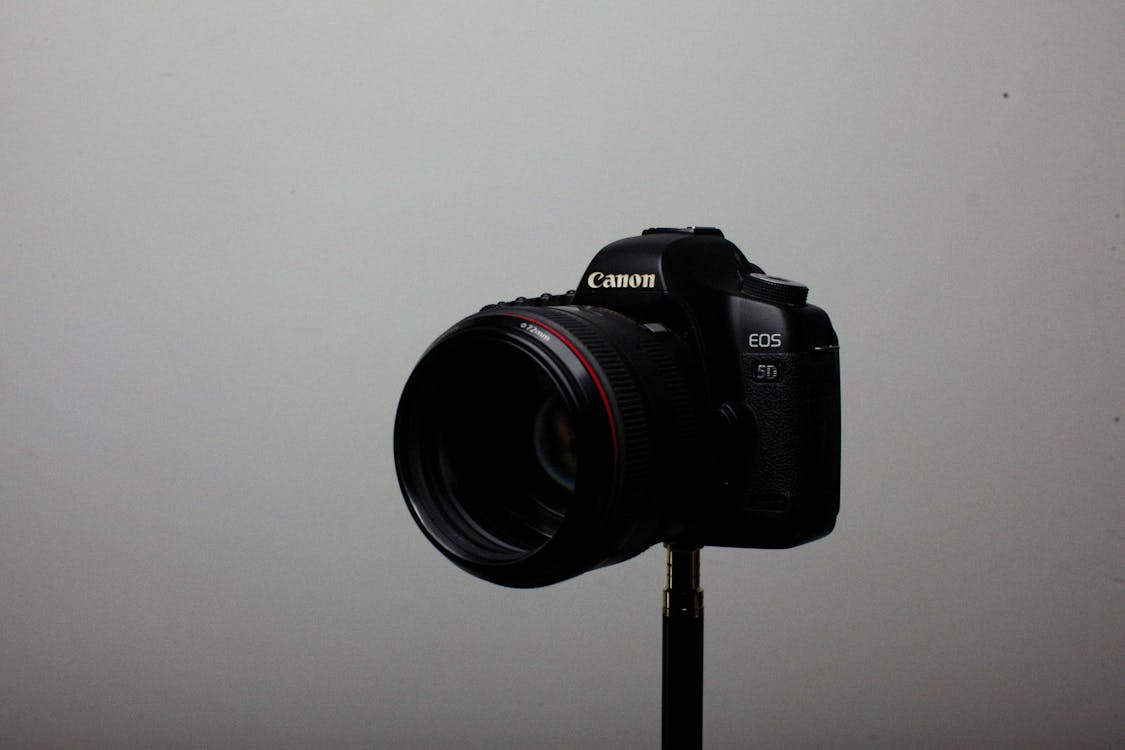 Free Black Canon Camera on a Stand Stock Photo