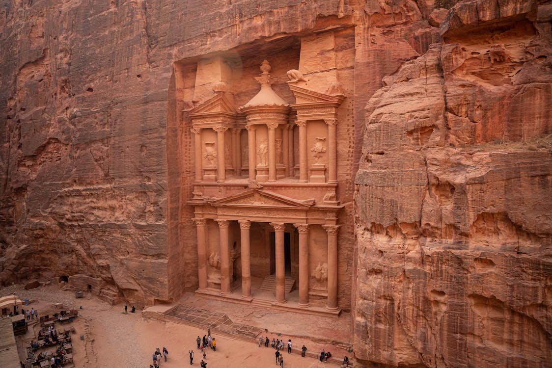 Free Tourists Visiting Petra in Jordan Stock Photo