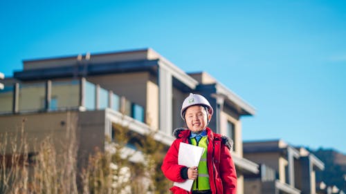 Boy in Hard Hat Smiling 