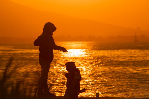Silhouette of Kids During Sunset
