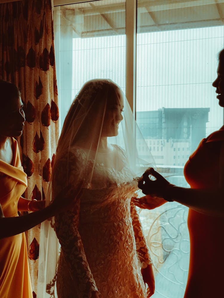 A Mother Touching The Veil Of The Bride