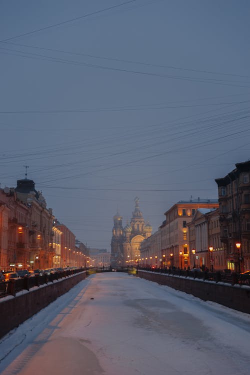 Frozen River in City