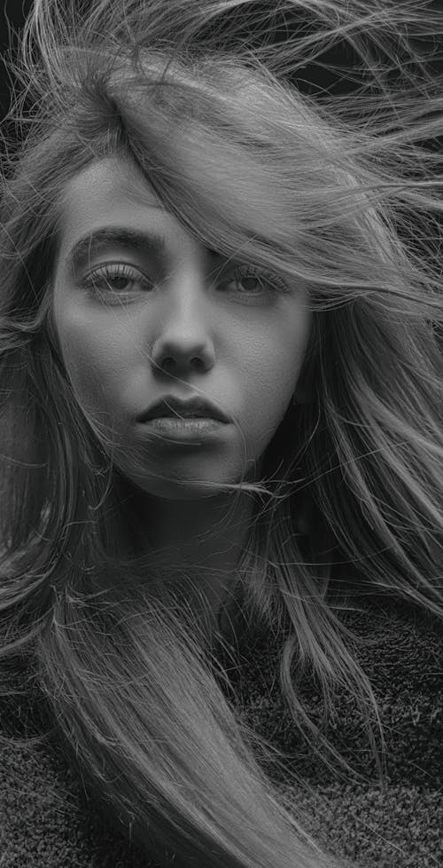 Woman's Face in Black and White Photography