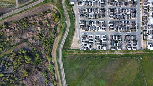 Birds Eye View of Houses in Town