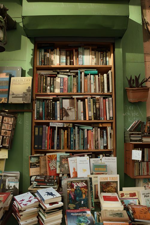 Free Warm, inviting bookstore bookshelf in Istanbul with a diverse selection of books. Stock Photo