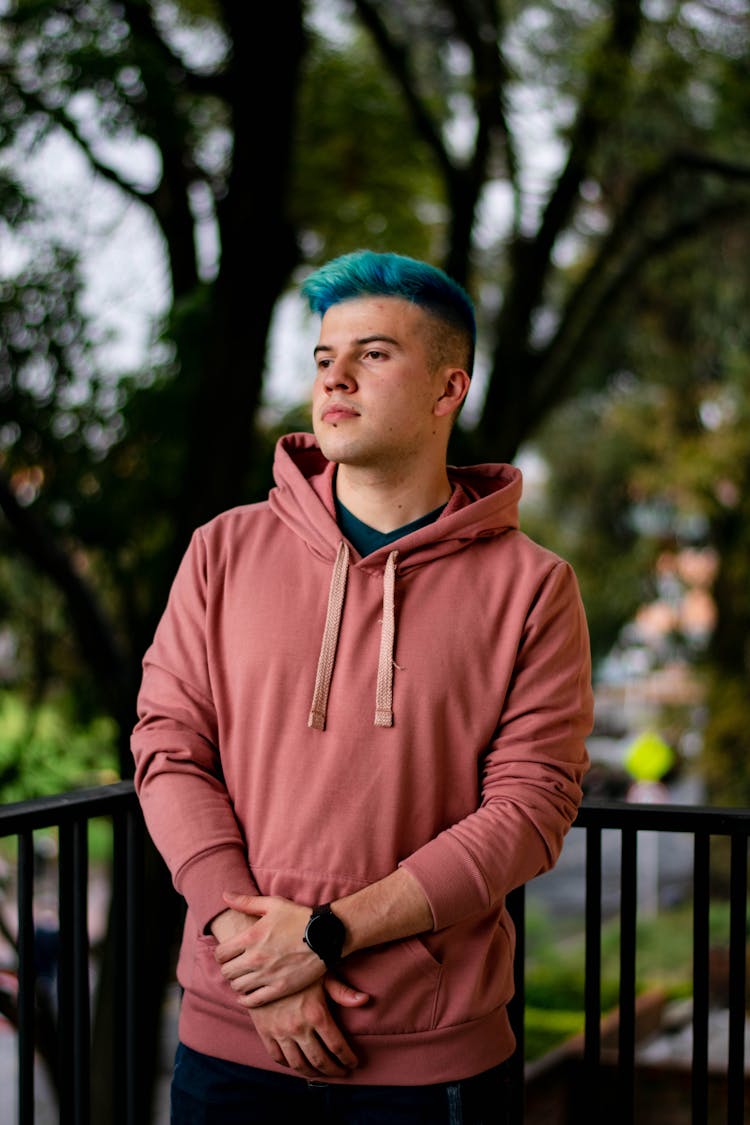 Man With Blue Hair Outdoors