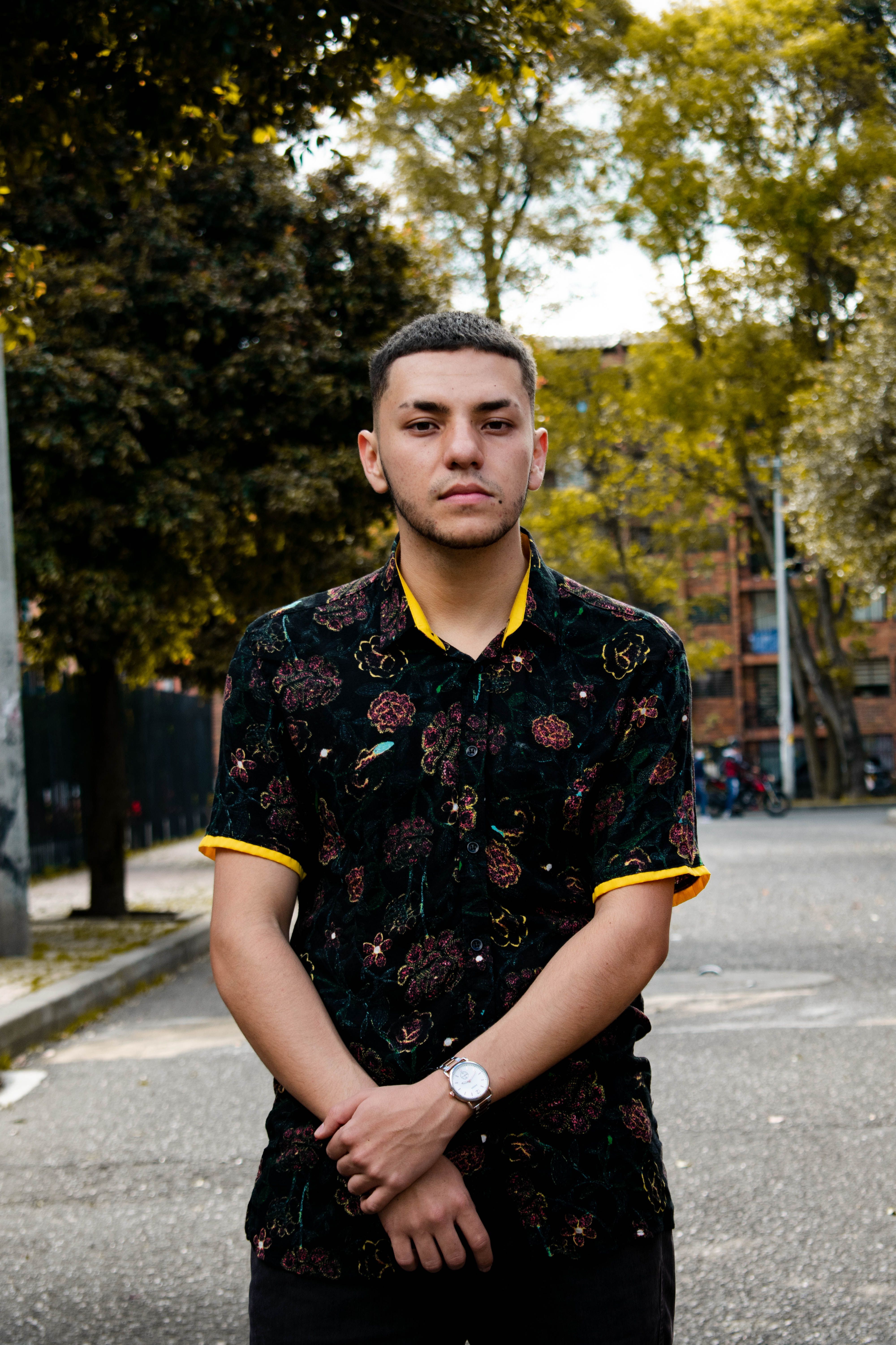 black and yellow floral top
