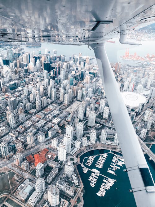 Free Big City View from Flying Biplane Stock Photo