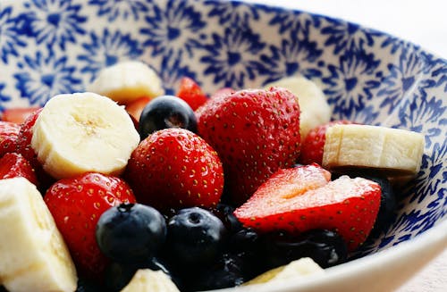 Free stock photo of banana, blueberries, bowl