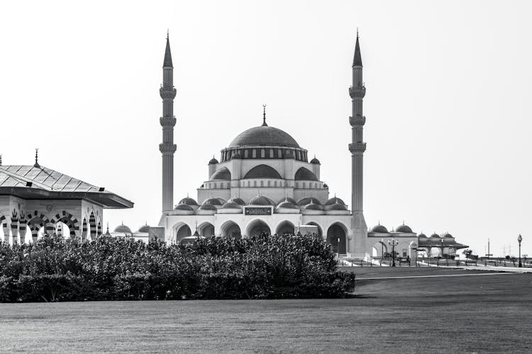 Black And White Photo Of Sharjah Mosque