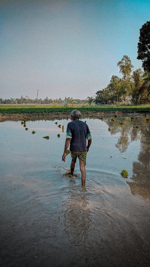 Back View Shot of a Farmer Working on the Field