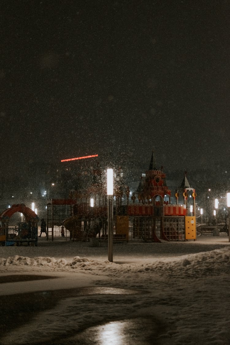 Street Lights Around A Playground At Night