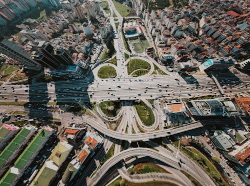 Aerial View of a Highway with an Overpass