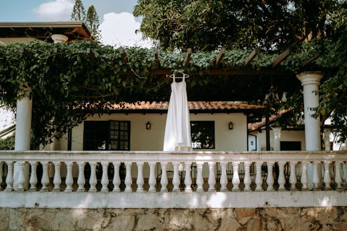 Безкоштовне стокове фото на тему «балкон, біла сукня, виноградні лози»