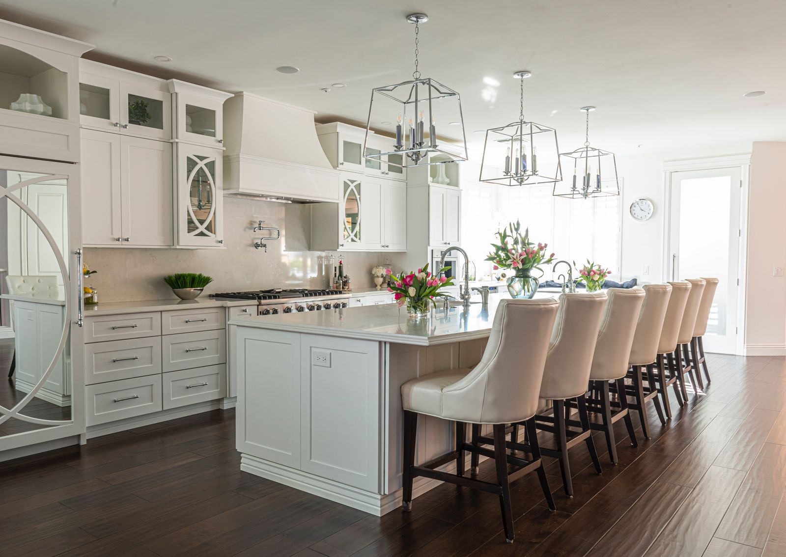 Modern kitchen with white cabinets and island