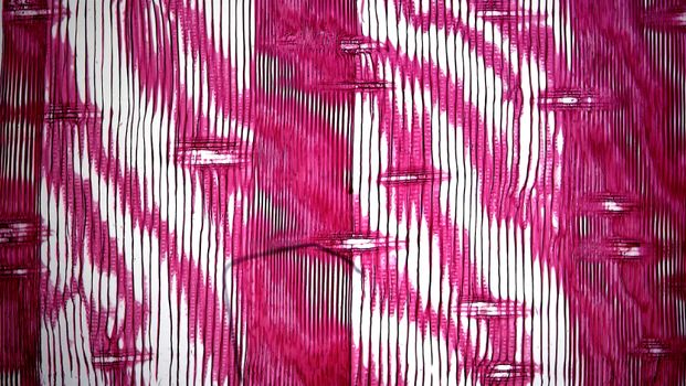 Abstract pink and white textile design with vivid, flowing lines and organic shapes.