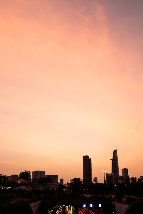 Silhouette of a City during Sunset